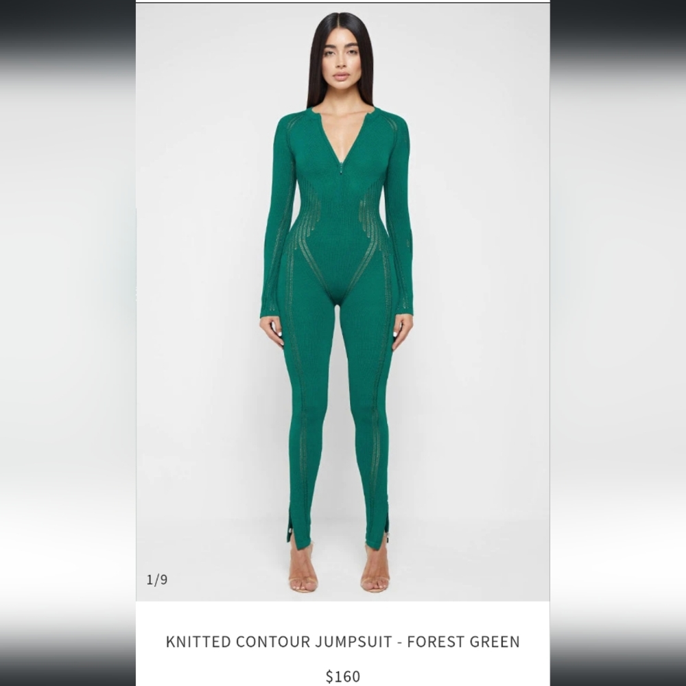 Knitted Contour Jumpsuit- Forest Green
